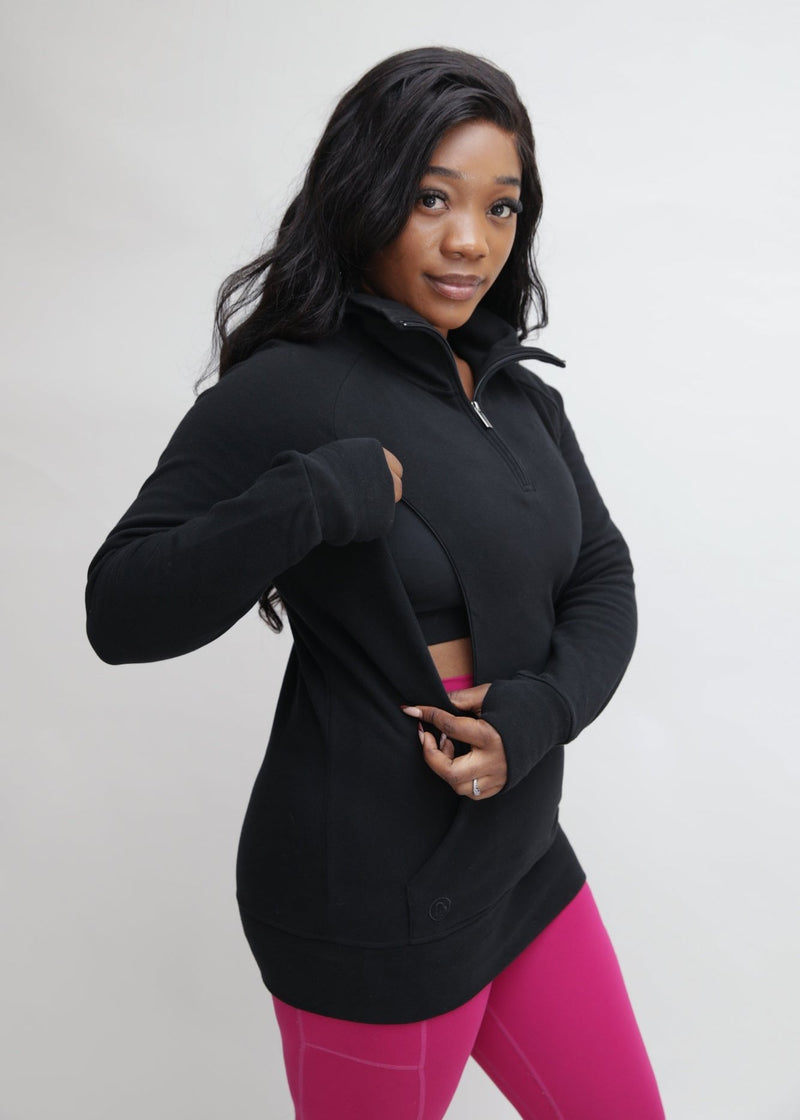 Breastfeeding & Maternity 1/4 Zip Sweater | Black