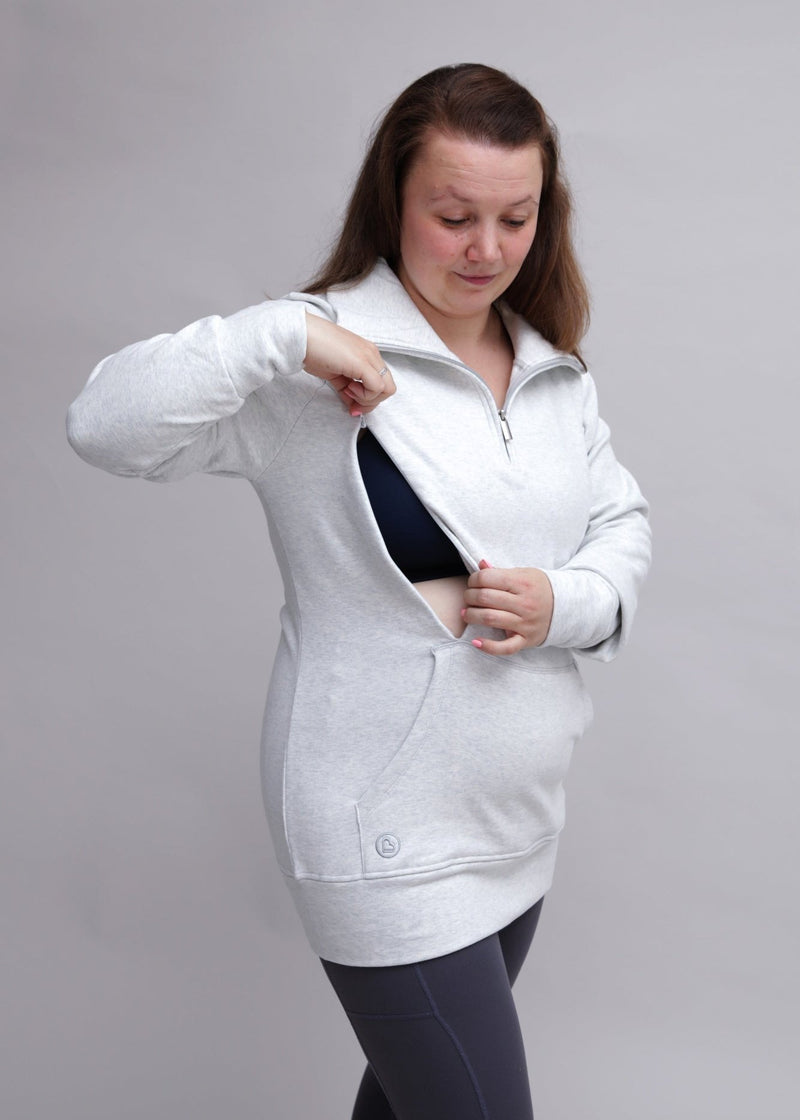 Breastfeeding & Maternity 1/4 Zip Sweater | Grey Marl