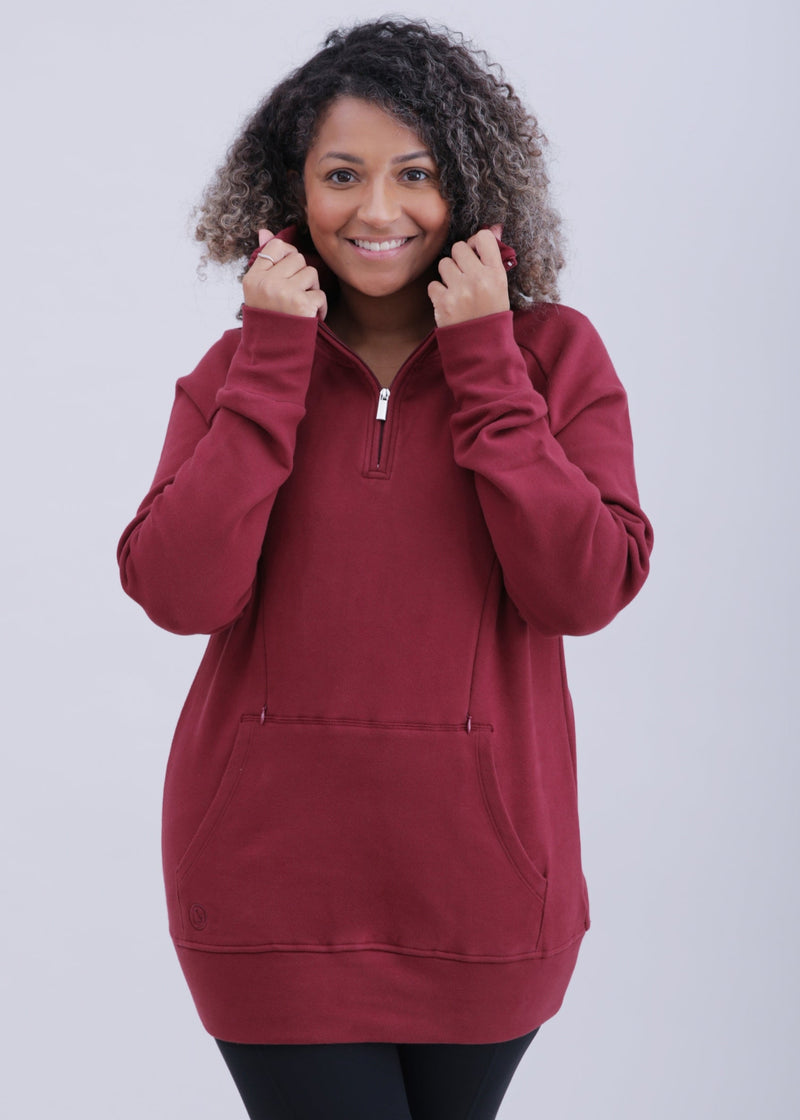 Breastfeeding & Maternity 1/4 Zip Sweater | Burgundy