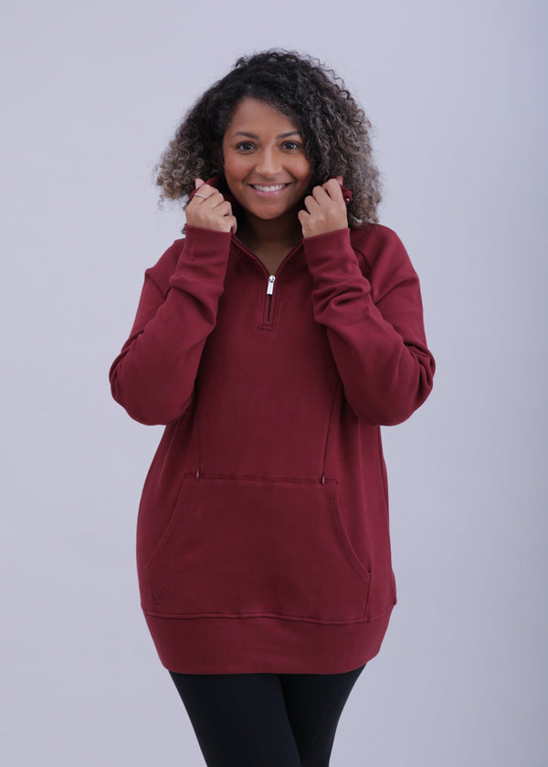 Breastfeeding & Maternity 1/4 Zip Sweater | Burgundy