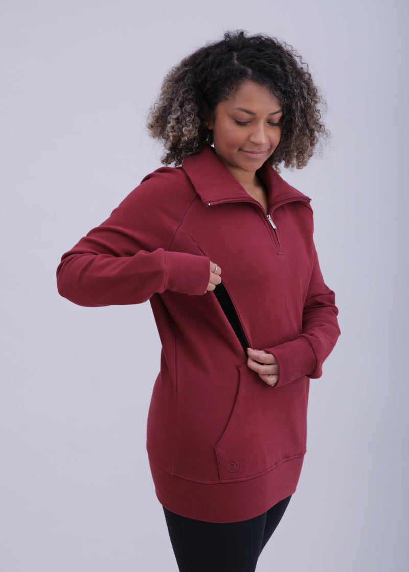 Breastfeeding & Maternity 1/4 Zip Sweater | Burgundy