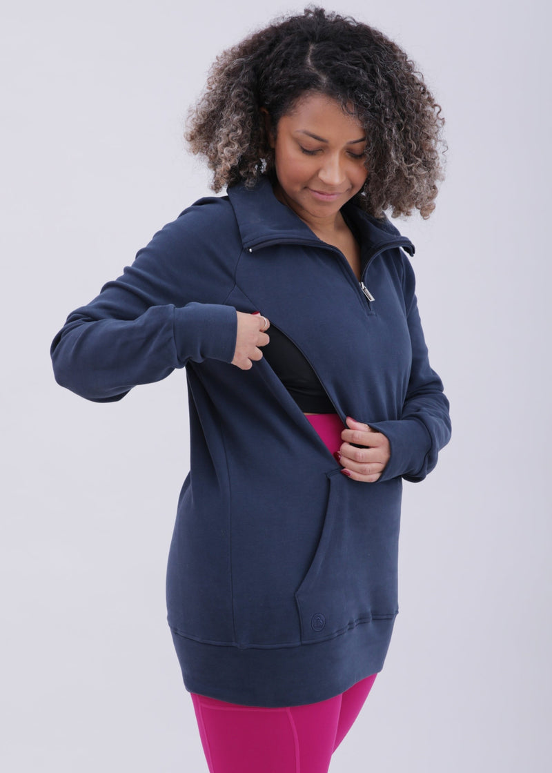 Breastfeeding & Maternity 1/4 Zip Sweater | Navy Blue