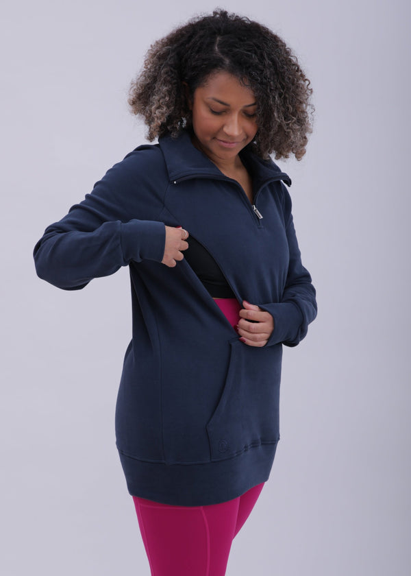 Breastfeeding & Maternity 1/4 Zip Sweater | Navy Blue